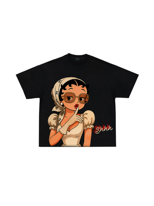 Black Betty Boop Chanel graphic t-shirt front view showing character design