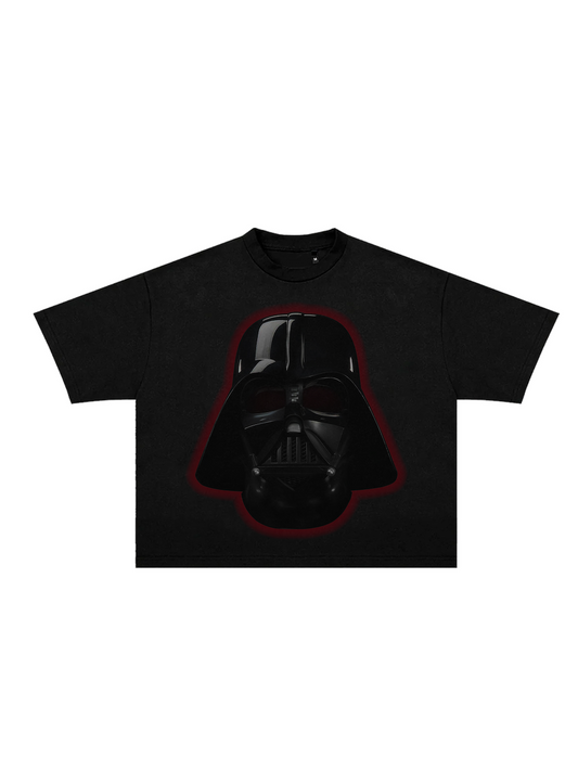 Black Darth Vader graphic t-shirt front view showing helmet design