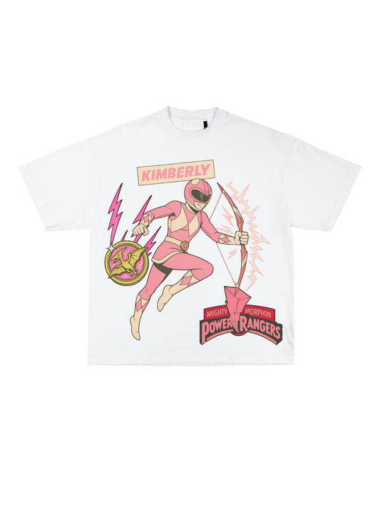 White Pink Ranger graphic t-shirt front view showing character design